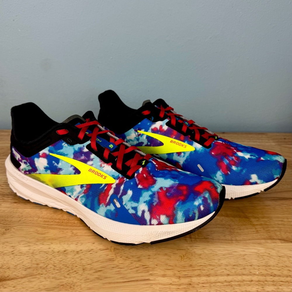 Brooks Launch 9 Mens 10 D Tie Dye Athletic Running Shoes Sneakers Red White Blue